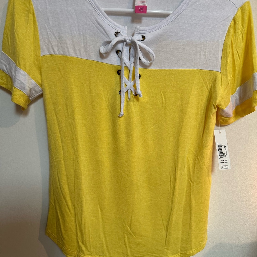 NWT: Yellow and White Lace-Up Women's Top